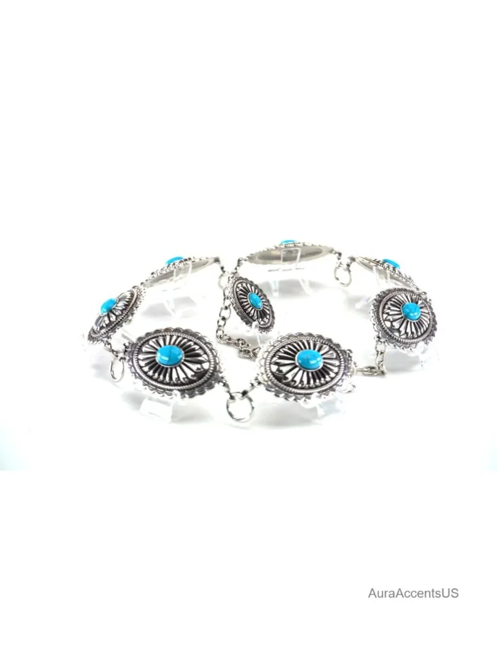 Turquoise Concho Chain Belt with Lobster Claw Closure